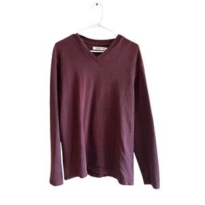 Old Navy Men's Thermal Shirt Size M Burgundy Waffle Knit V-Neck Long